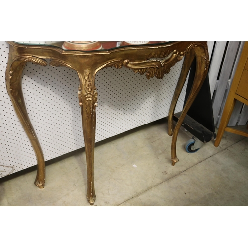 686 - Louis XV style gilt gesso mirrored top console table, approx 85cm H x 105cm W x 33cm D