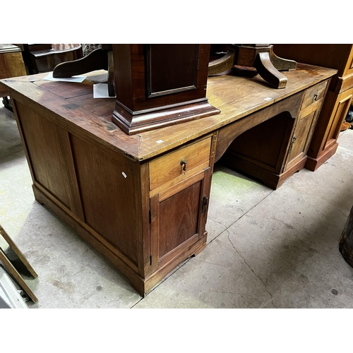 690 - Rustic twin pedestal desk, approx 78cm H x 176cm W x 110cm D