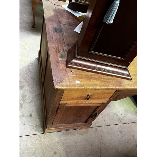 690 - Rustic twin pedestal desk, approx 78cm H x 176cm W x 110cm D