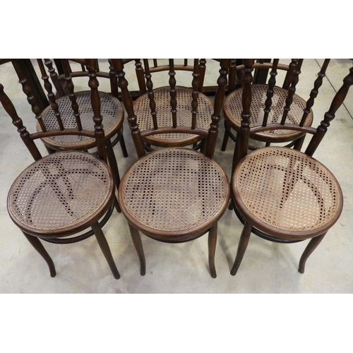 696 - Set of six antique Austro-Hungarian bistro chairs by Ungvar Ungarn, with original paper label to bas... 