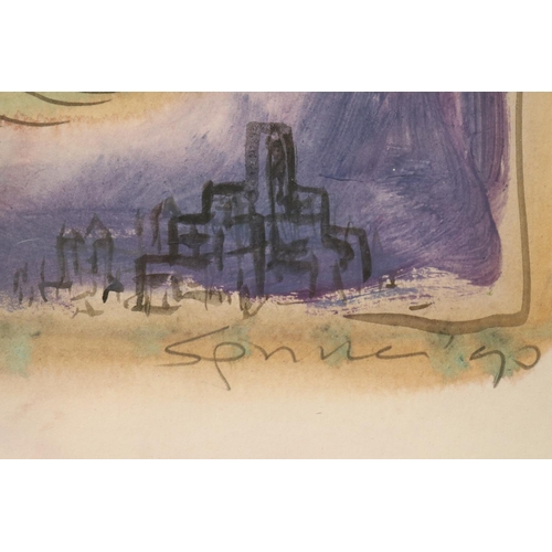 732 - Unknown, watercolour on paper, signed lower right, dated 70, approx 19cm x 35cm