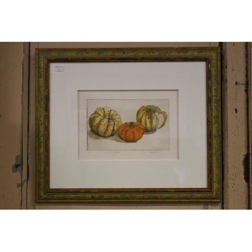 741 - Minky Grant (20th century) Australia, Pumpkins, edition 2/10 hand coloured etching, signed lower rig... 