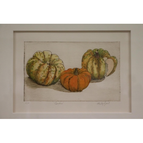 741 - Minky Grant (20th century) Australia, Pumpkins, edition 2/10 hand coloured etching, signed lower rig... 