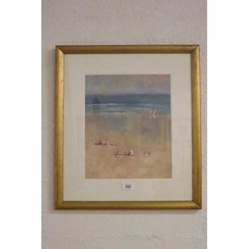 744 - D Watt, beach scene, oil on board, signed lower left, approx 31cm x 26cm