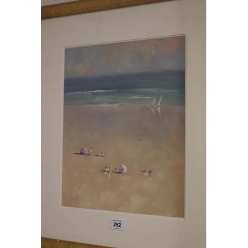 744 - D Watt, beach scene, oil on board, signed lower left, approx 31cm x 26cm