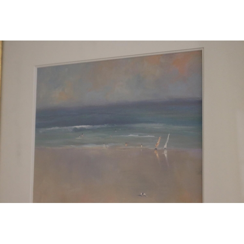 744 - D Watt, beach scene, oil on board, signed lower left, approx 31cm x 26cm