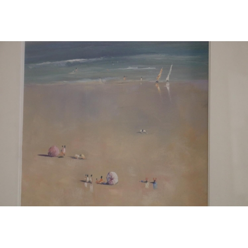 744 - D Watt, beach scene, oil on board, signed lower left, approx 31cm x 26cm