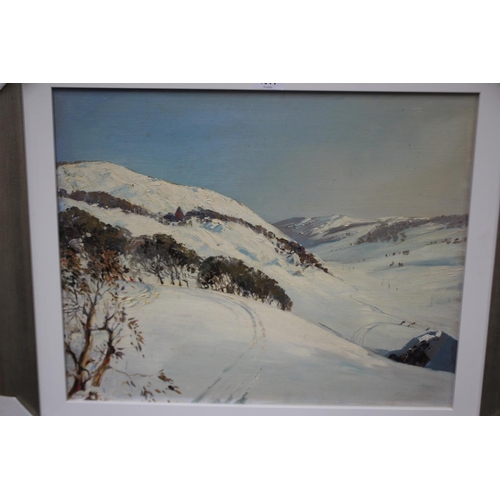 755 - Allan Grieve (1910-1970) Ski Trails, oil on board, signed lower right, approx 40cm x 50cm