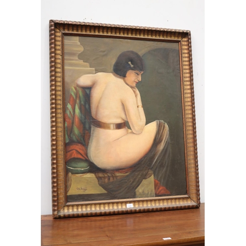 763 - G A Lehmann, portrait of nude female, oil on canvas, signed and dated lower left 1918, approx 100cm ... 