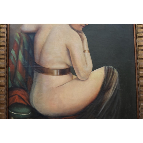 763 - G A Lehmann, portrait of nude female, oil on canvas, signed and dated lower left 1918, approx 100cm ... 