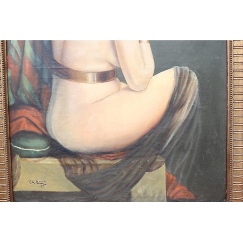 763 - G A Lehmann, portrait of nude female, oil on canvas, signed and dated lower left 1918, approx 100cm ... 