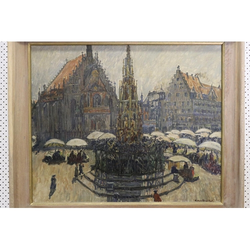 769 - Josef van Brackel (German 1875 - 1955) square of Nuremburg, Germany, oil on canvas, approx 72cm x 87... 