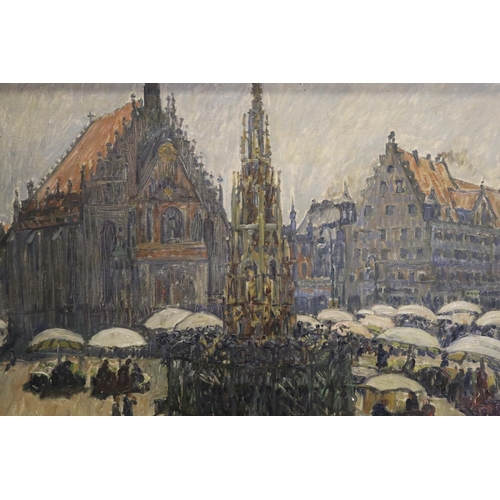 769 - Josef van Brackel (German 1875 - 1955) square of Nuremburg, Germany, oil on canvas, approx 72cm x 87... 