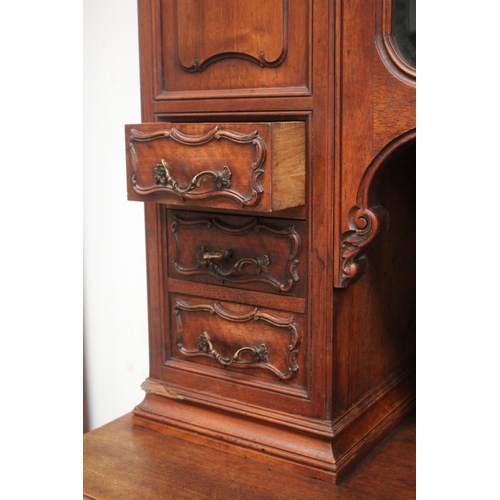 770 - Antique French carved walnut two height buffet, large central bevelled glass panelled door to the to... 