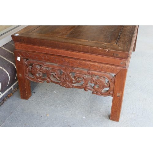 775 - Chinese Ming style hardwood low table, pierced carved aprons, approx 43cm H x 107cm W x 63cm D