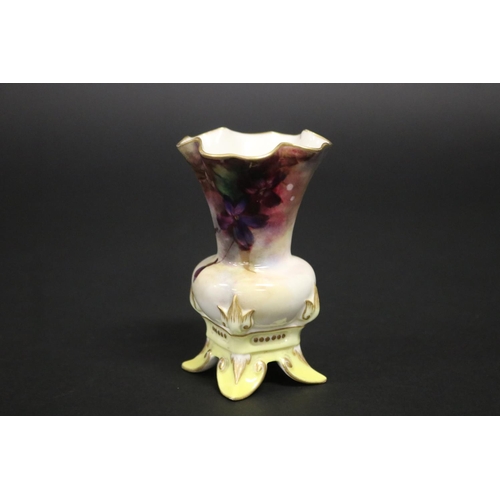 800 - Royal Worcester miniature Hadley Ware vase, hand painted floral decoration, standing on four feet, c... 