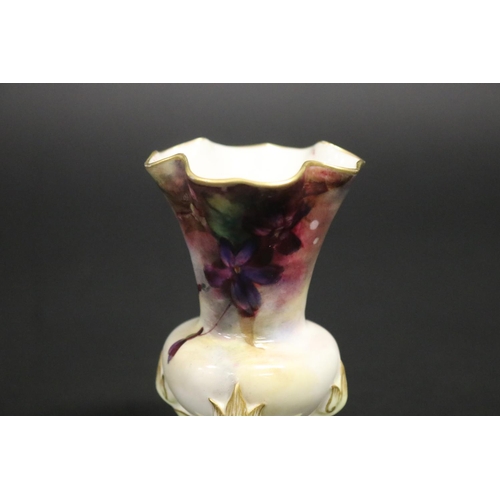 800 - Royal Worcester miniature Hadley Ware vase, hand painted floral decoration, standing on four feet, c... 
