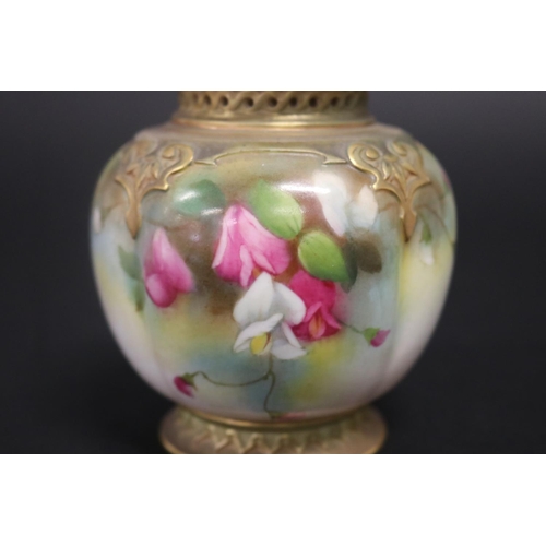 804 - Royal Worcester lidded pot pourri, Sweet pea decoration, 278/H4454. Lid restored. Approx 13cm H