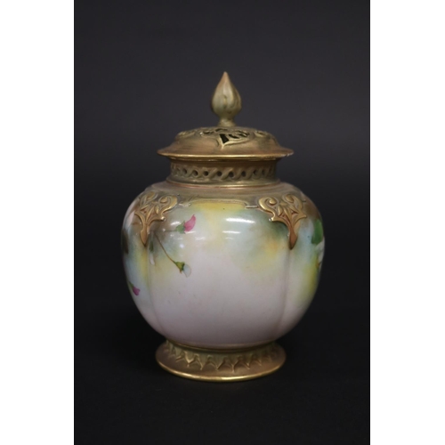 804 - Royal Worcester lidded pot pourri, Sweet pea decoration, 278/H4454. Lid restored. Approx 13cm H