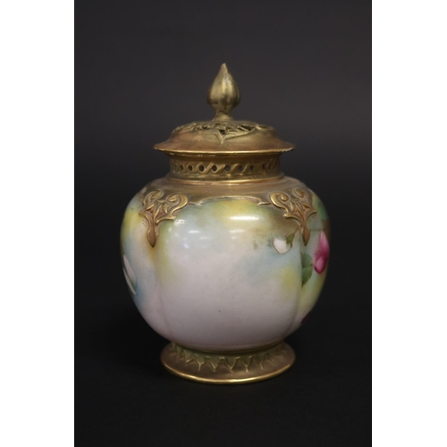 804 - Royal Worcester lidded pot pourri, Sweet pea decoration, 278/H4454. Lid restored. Approx 13cm H