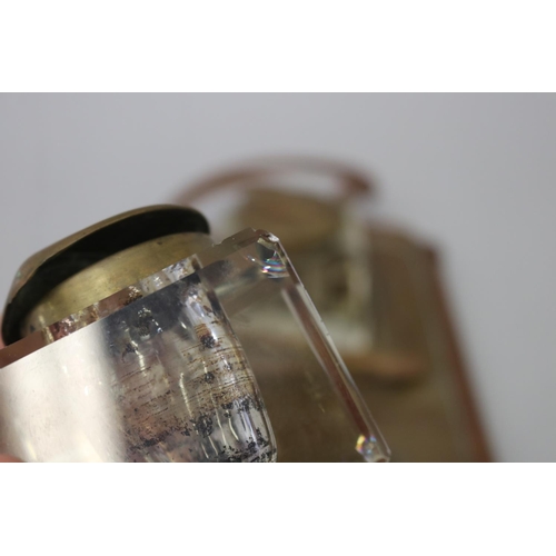 820 - Antique Austrian Geschutzt Art Nouveau cast brass inkstand, with adjustable pen holder, marked to ba... 