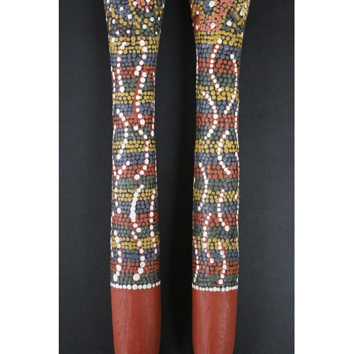 824 - Kitty Pultara Nabaljari, (Australian Aboriginal deceased) Pair of painted spoons, bean tree, dated 8... 