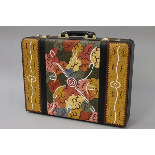 832 - Nancy Campbell (1961-.) Australia, unique painted front cover briefcase, approx 36 cm x 45 cm