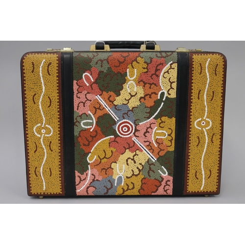 832 - Nancy Campbell (1961-.) Australia, unique painted front cover briefcase, approx 36 cm x 45 cm