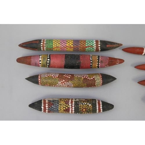 843 - Nappery Station, collection of eight painted Aboriginal music sticks longest 26 cm (8)