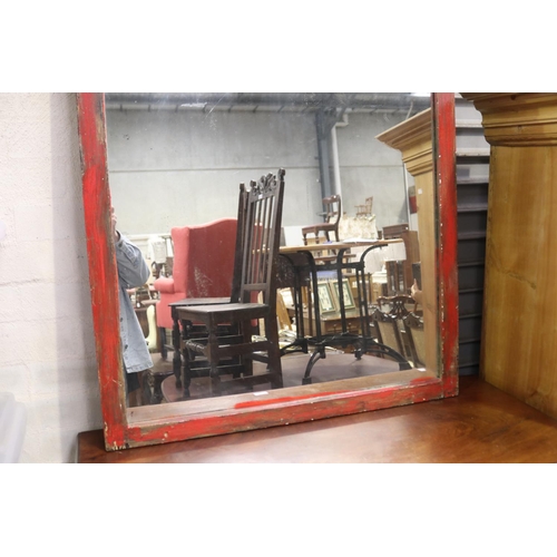 849 - Chinese red lacquer wall mirror, approx 132cm x 85cm
