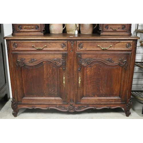 877 - Antique French oak Louis XV style two height buffet, approx 275cm H x 160cm W x 60cm D