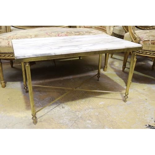 879 - French marble topped brass coffee table, approx 41cm H x 75cm W x 42cm D