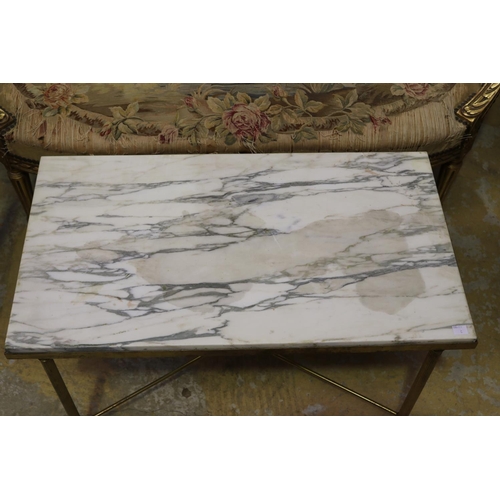 879 - French marble topped brass coffee table, approx 41cm H x 75cm W x 42cm D