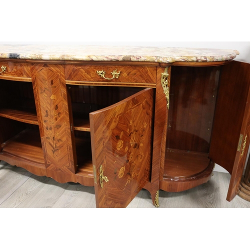 882 - Impressive marble topped French Louis XV style floral marquetry enfilade buffet, approx 102cm H x 22... 