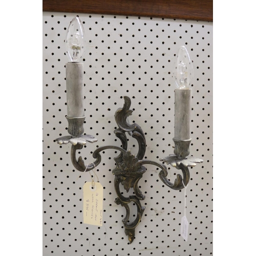 708 - Pair over painted grey brass wall appliques, each approx 46cm H x 25cm W (2)