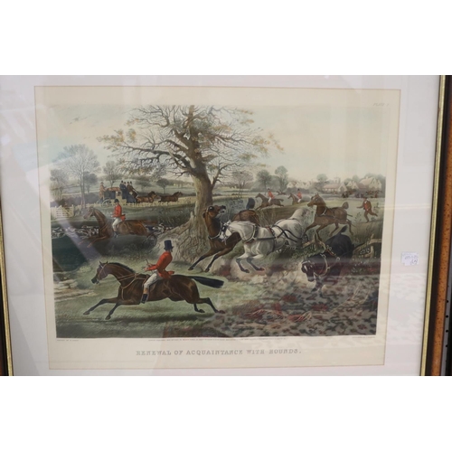 710 - Two antique J Harris Hunting engravings, after the paintings by H Alkin, Titled Renewal of Acquainta... 