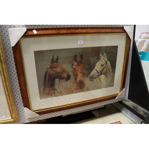 724 - S.L Crawford, coloured framed print titled We Three Kings, Arkle, Red Rum, Desert orchid, approx 35c... 