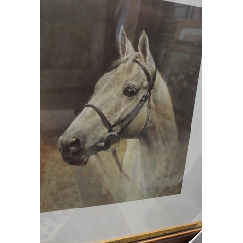 724 - S.L Crawford, coloured framed print titled We Three Kings, Arkle, Red Rum, Desert orchid, approx 35c... 