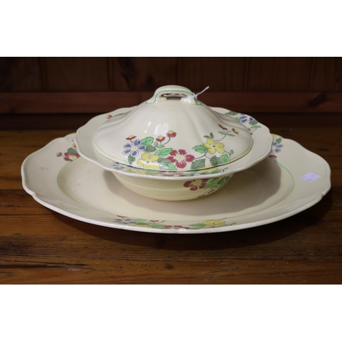 213 - Royal Doulton platter and lidded tureen, D5873,  c1949, approx 39cm x 32cm and smaller (2)