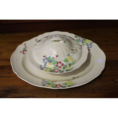 213 - Royal Doulton platter and lidded tureen, D5873,  c1949, approx 39cm x 32cm and smaller (2)