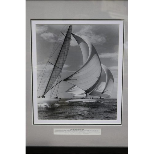 684 - Three framed boat photos, Shamrock II and Columbia, 1901, M Boats 1935, Zio and Nightwind 1939, appr... 