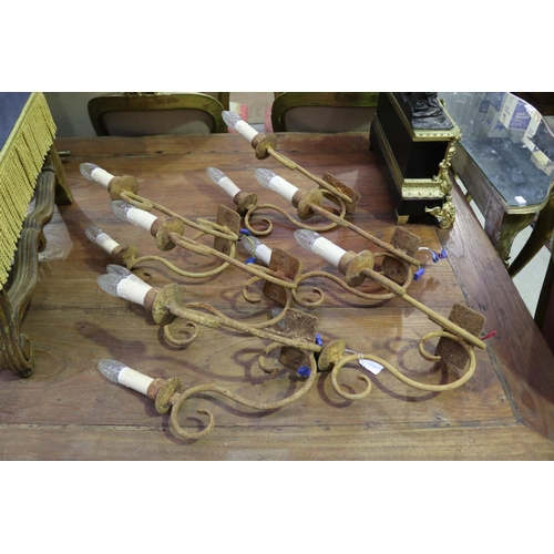 694 - Set of six wrought iron patio lights, each approx 35cm H x 22cm W (6)