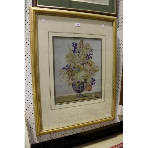 718 - Decorative framed colour print, vase of flowers, 51 cm x 39 cm