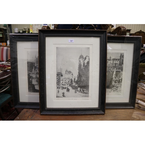 727 - Three Lionel Lindsay enlarged facsimile etchings, certificates to back, approx 37cm x 24cm & smaller... 