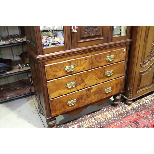 778 - Huon pine base cabinet with etched glass mirrors, approx 206cm H x 124cm W x 51cm D