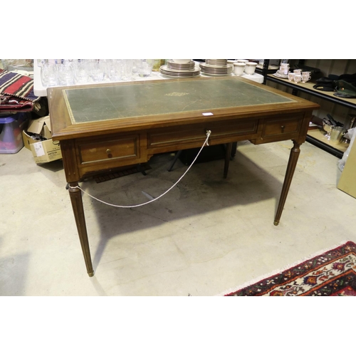 781 - French Louis XVI style green leather topped desk, approx 76cm H x 120cm W x 70cm D