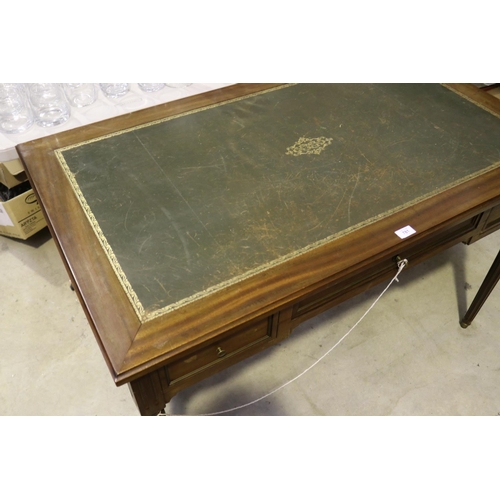 781 - French Louis XVI style green leather topped desk, approx 76cm H x 120cm W x 70cm D