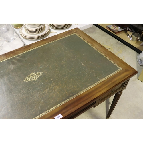 781 - French Louis XVI style green leather topped desk, approx 76cm H x 120cm W x 70cm D