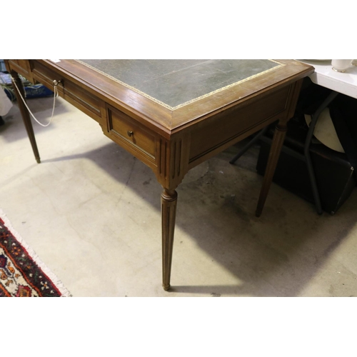 781 - French Louis XVI style green leather topped desk, approx 76cm H x 120cm W x 70cm D