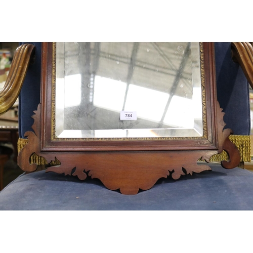 784 - Antique English mahogany George III mirror, approx 93cm x 52cm